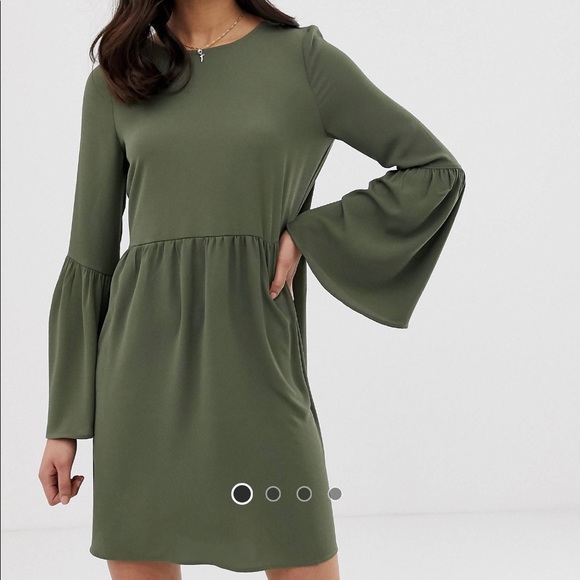 ASOS Olive Green Dress with Bell Sleeves - Picture 2 of 6